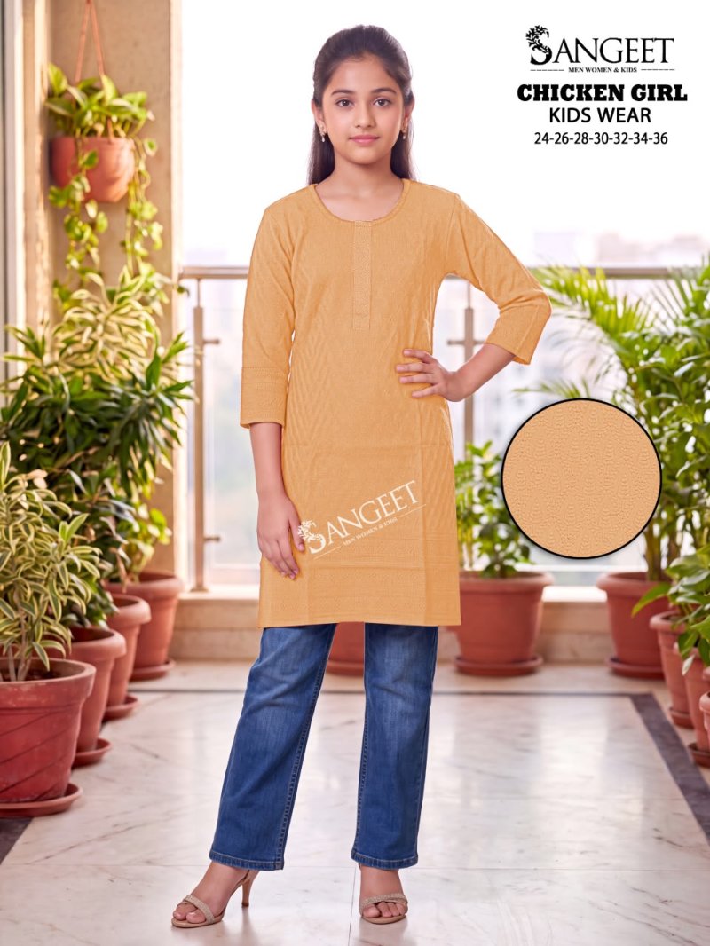 Chicken Girl By Sangeet Kids Rayon Chikan Schiffli Kurti 